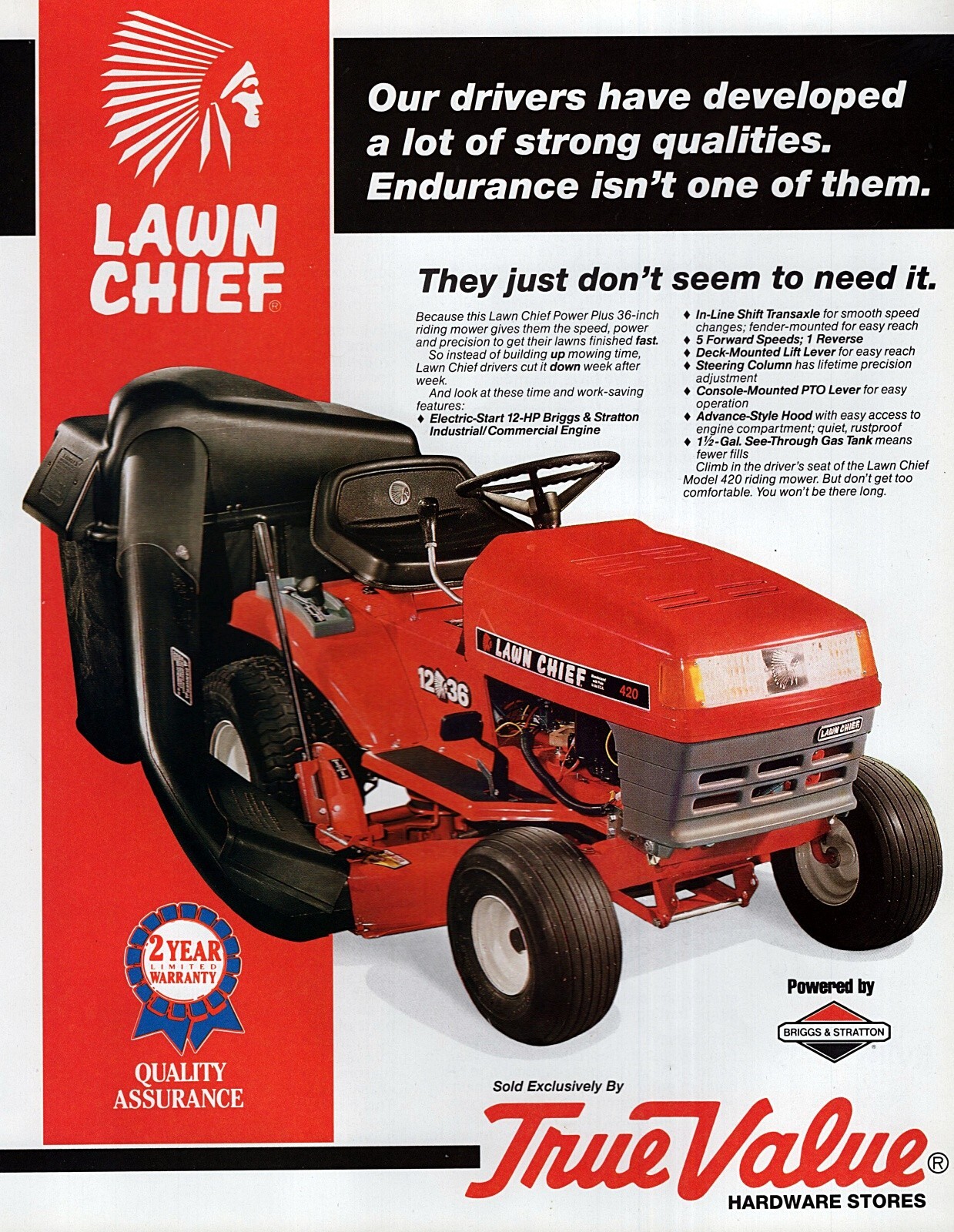 1990 Lawn Chief Model 420 Garden Tractor Original Color Print Ad