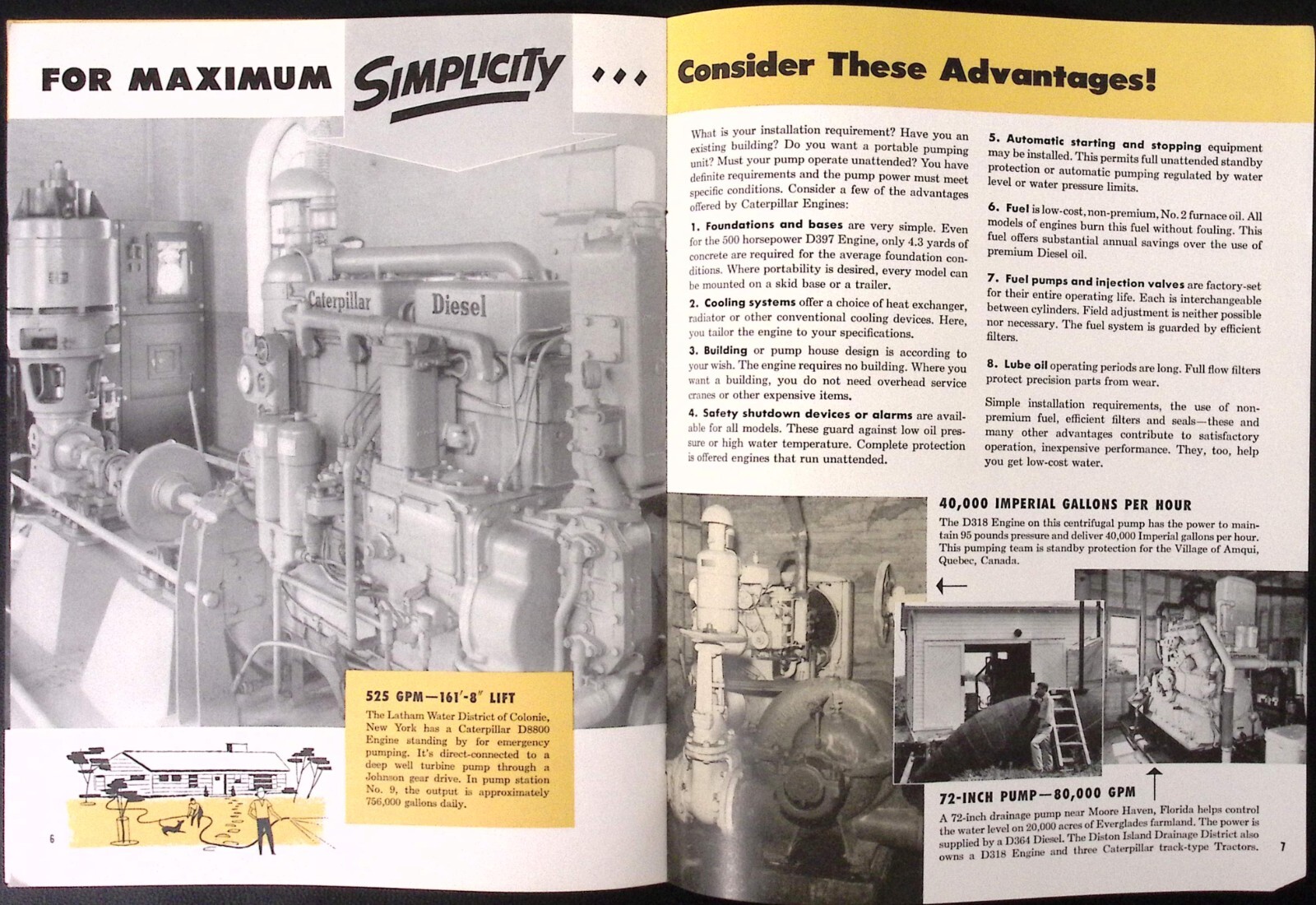 1954 Caterpillar Water Power for Low Cost Pump Brochure Perkins Milton Co Boston