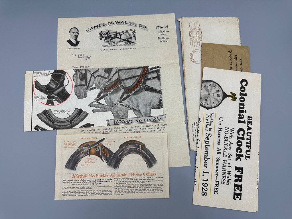 1928 James Walsh HORSE HARNESS Collars FARM Advertising MILWAUKEE Wisconsin
