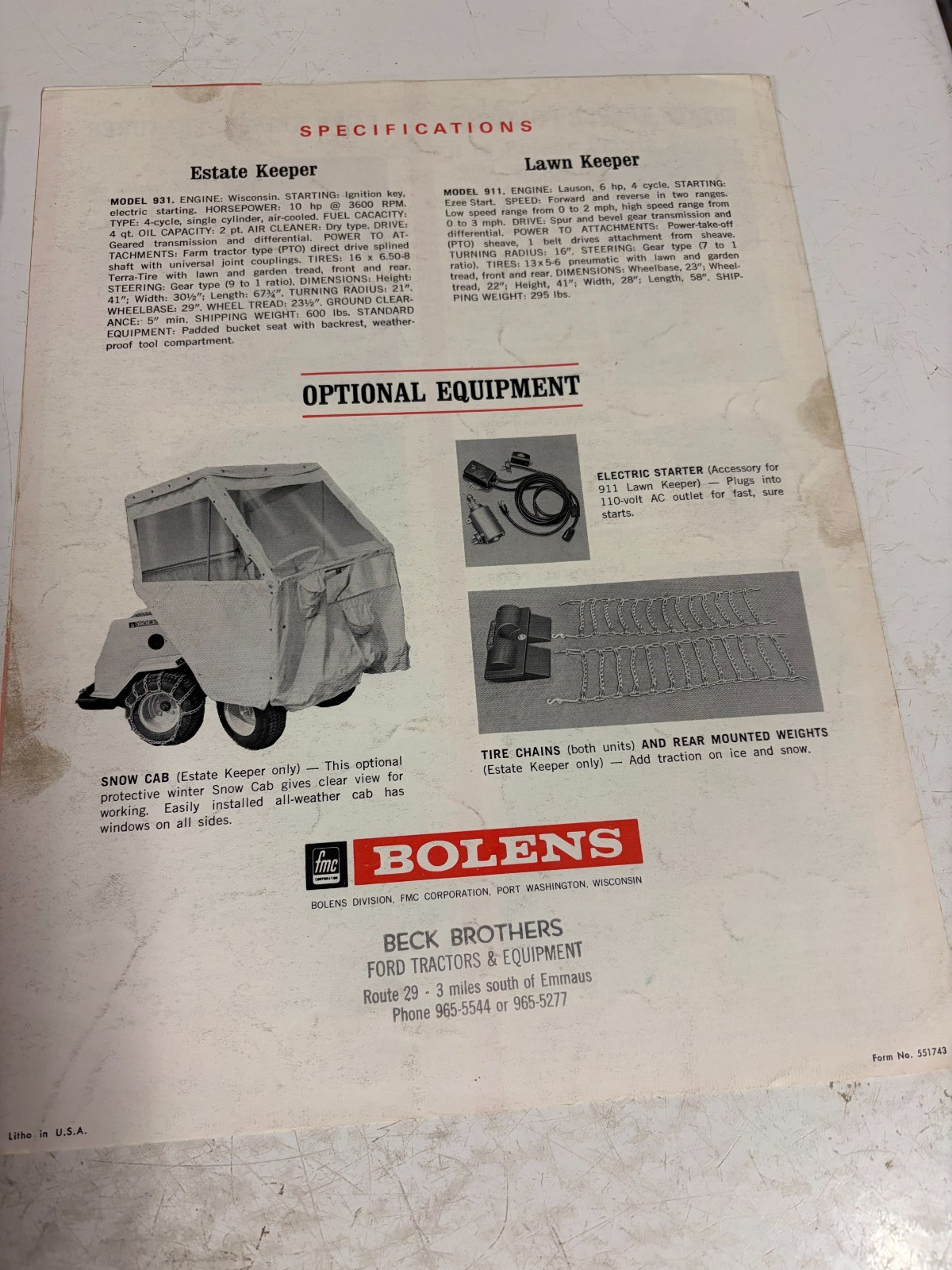 3 – Bolens and FMC Garden Tractor Dealers Sales Brochure Vintage 1970’s 1960’s