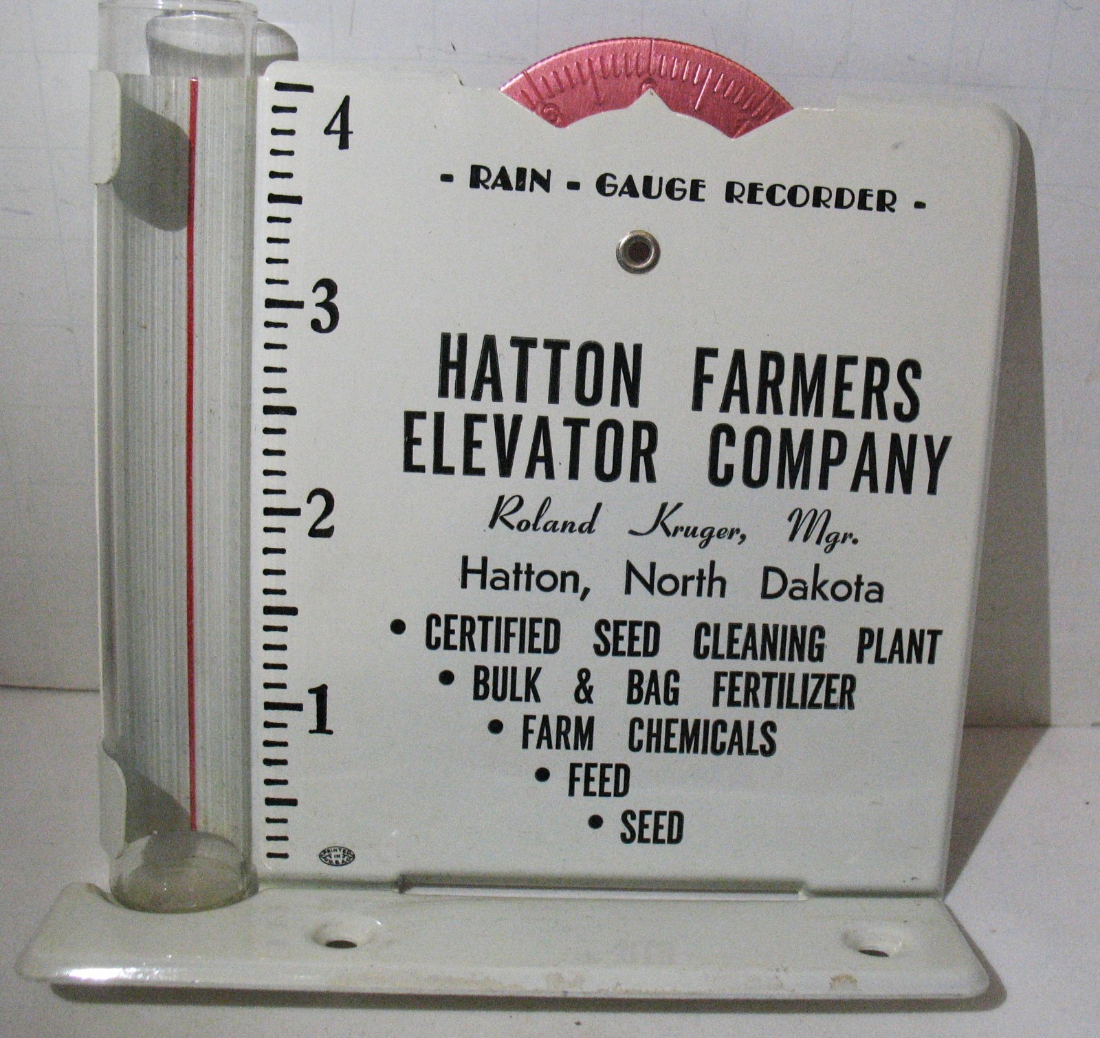 Vtg. Hatton Farmers Elevator Company Hatton N Dakota Advertising 4″ Rain Gauge