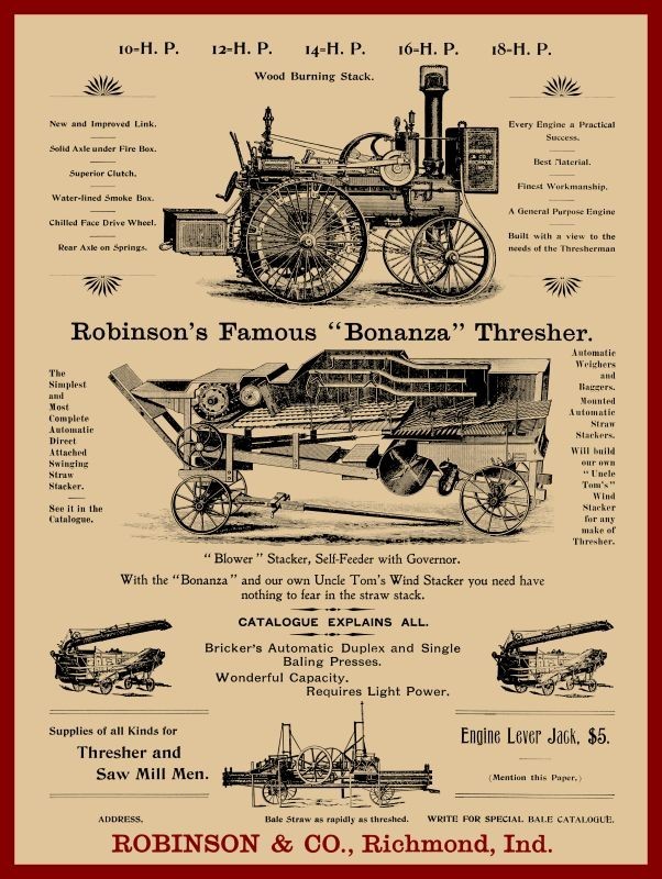 1898 Robinson Threshing Machines, Richmond, Indiana NEW METAL SIGN: 12×16″
