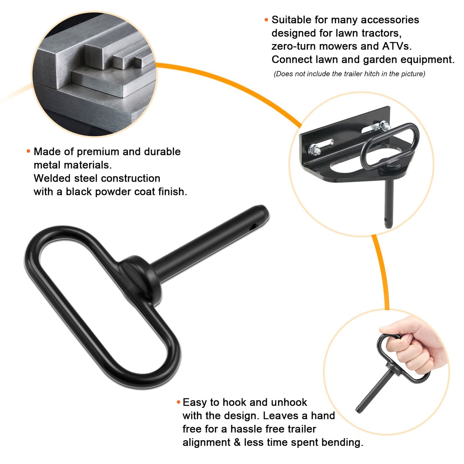 CZC AUTO 2 Pack Hitch Pin 1/2 x 3 Inch Lawn Mower Trailer 1/2inch, Black
