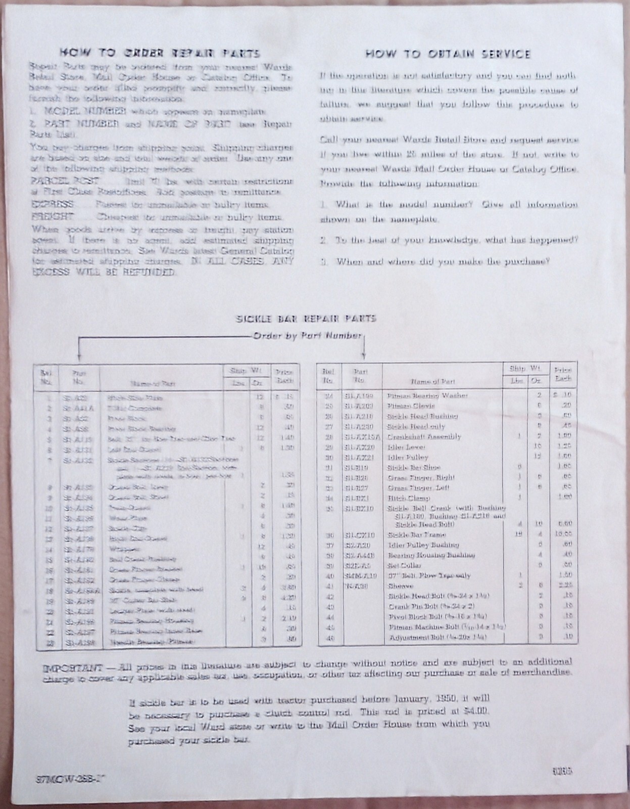 1950’s Montgomery Wards Sickle Bar Attachment Brochure