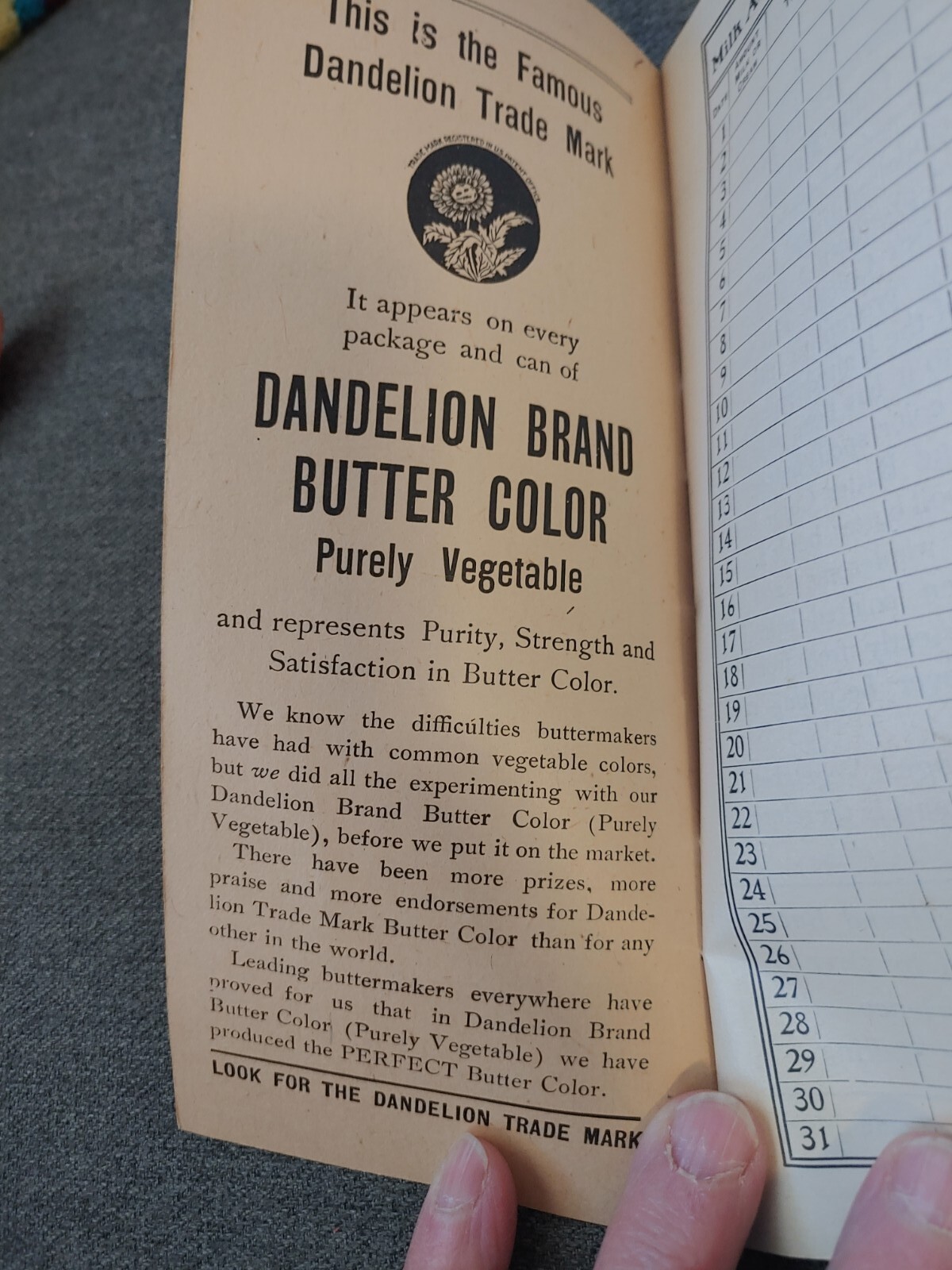 1909 The Dairymen’s & Creamerymen’s Account Book Dandelion Trade mark
