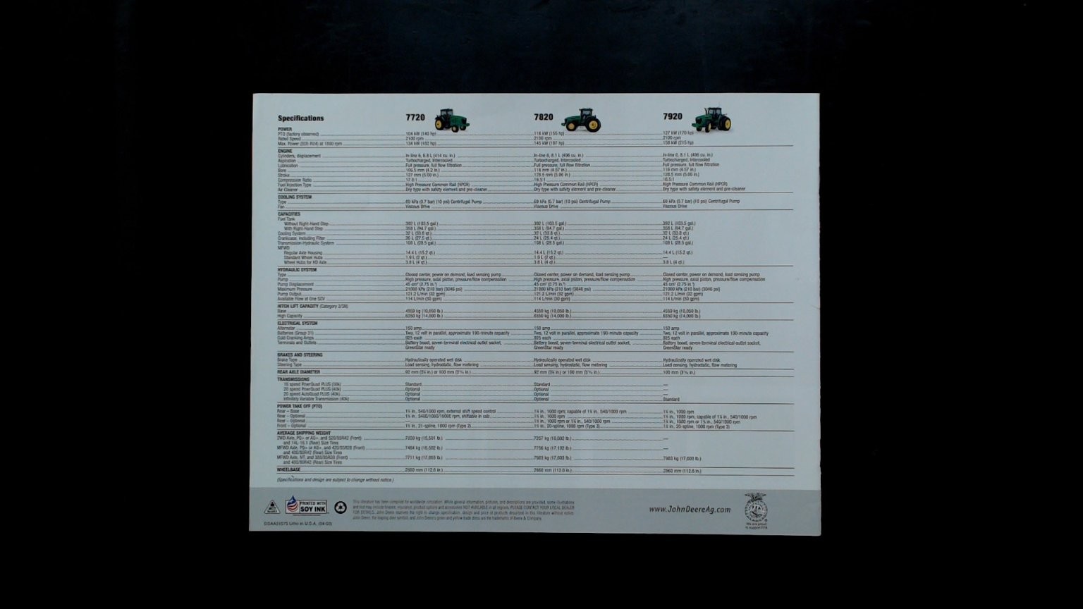 John Deere 7020 Series Brochure 140-170 hp Tractors Agricultural