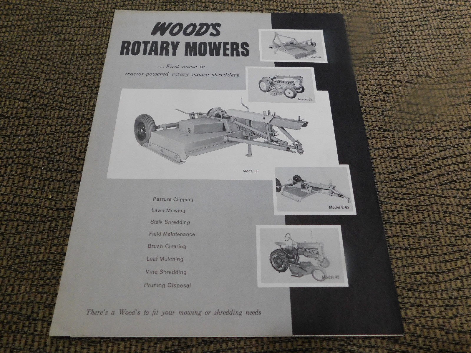 1950’s Wood’s Rotary Mower E-60 80 81 62 42 42G 114 59 EM60 Brush-Bull Brochure