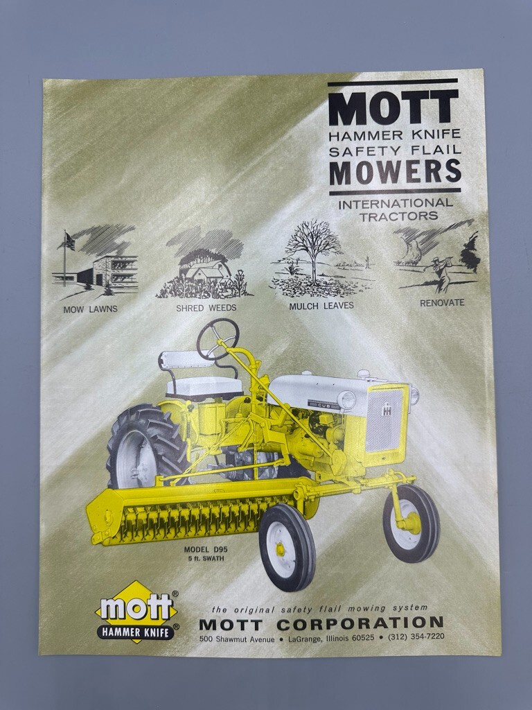 1970s MOTT MOWERS – INTERNATIONAL HARVESTER TRACTOR CUB Farm Advertise Brochure