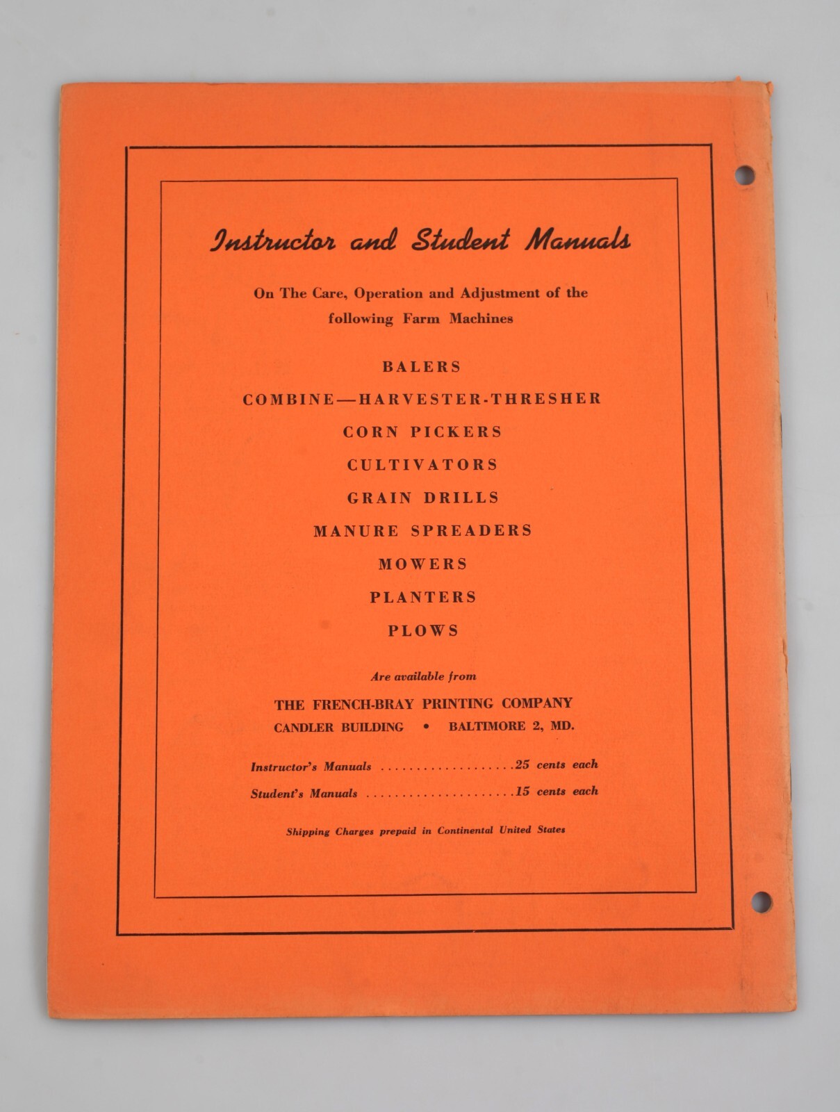 Vintage 1951 Manure Spreaders Operating Manual Future Farmers of America FFA