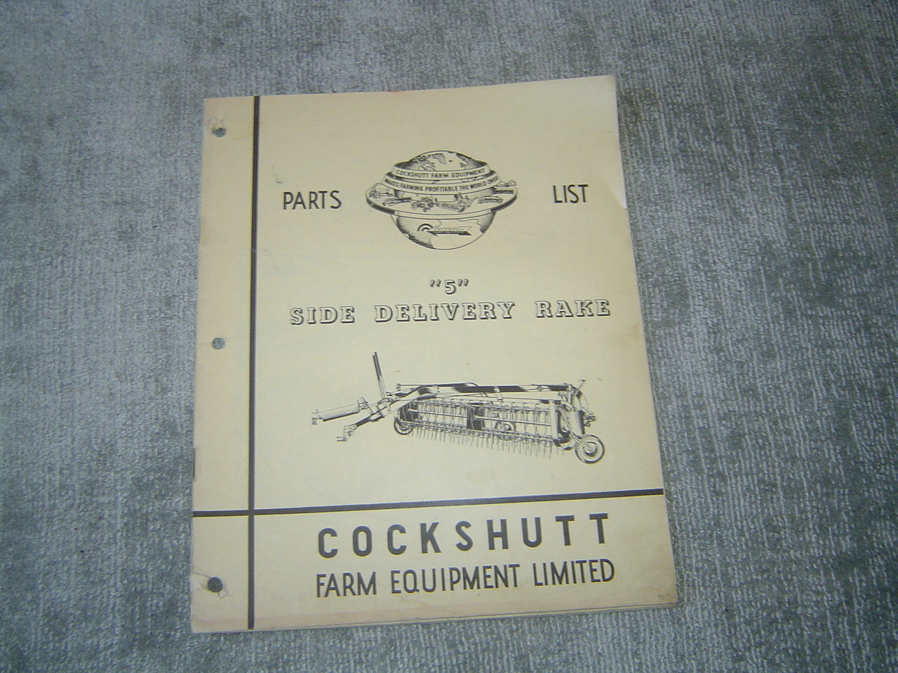 Cockshutt 5 side delivery rake parts list catalog manual