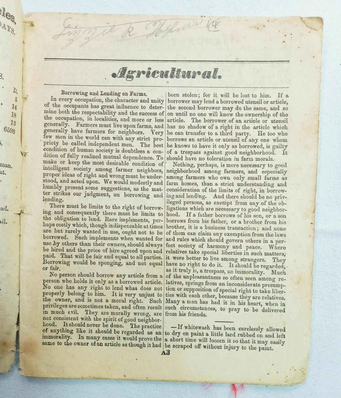 Vintage 1885 John Bear Baer’s Agricultural Almanac Antique Farmers Lancaster PA