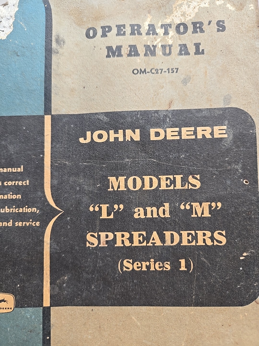Vintage John Deere Models L M Spreader Operator’s Manual Series 1 Farm