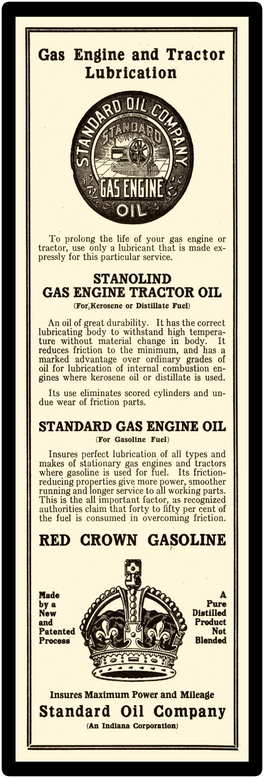 Standard Oil for Engines & Tractors Sign, 12″ x 36″ USA STEEL XL Size – 4 POUNDS