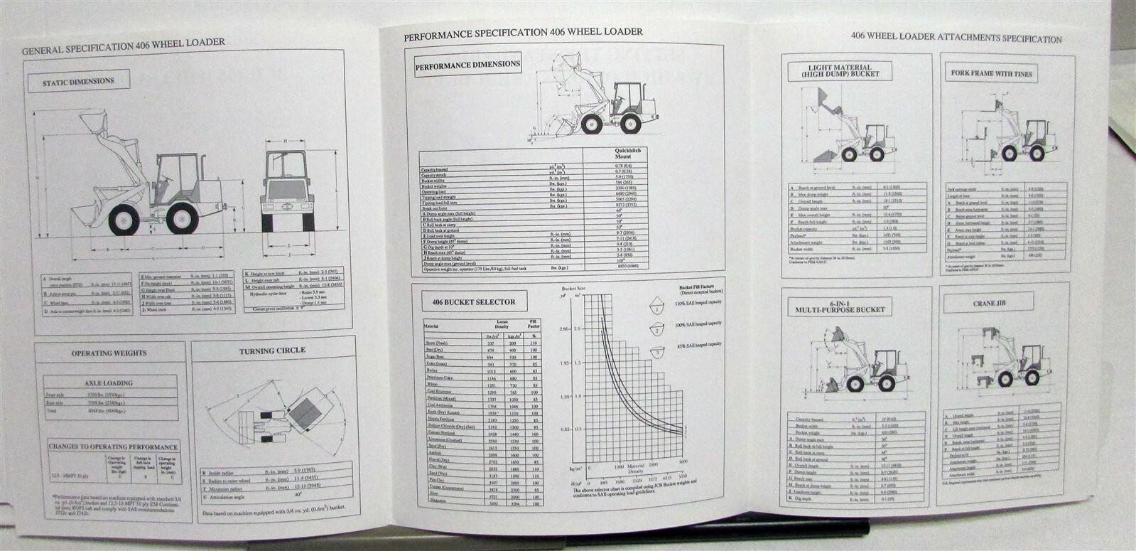 1991 JCB 406 Wheel Loader Specifications Construction Sales Brochure