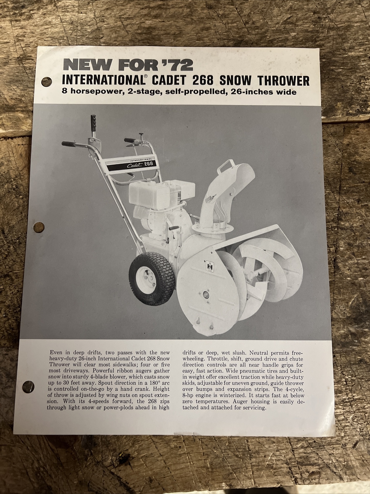 International Cadet 268 Snow Thrower Brochure 1972