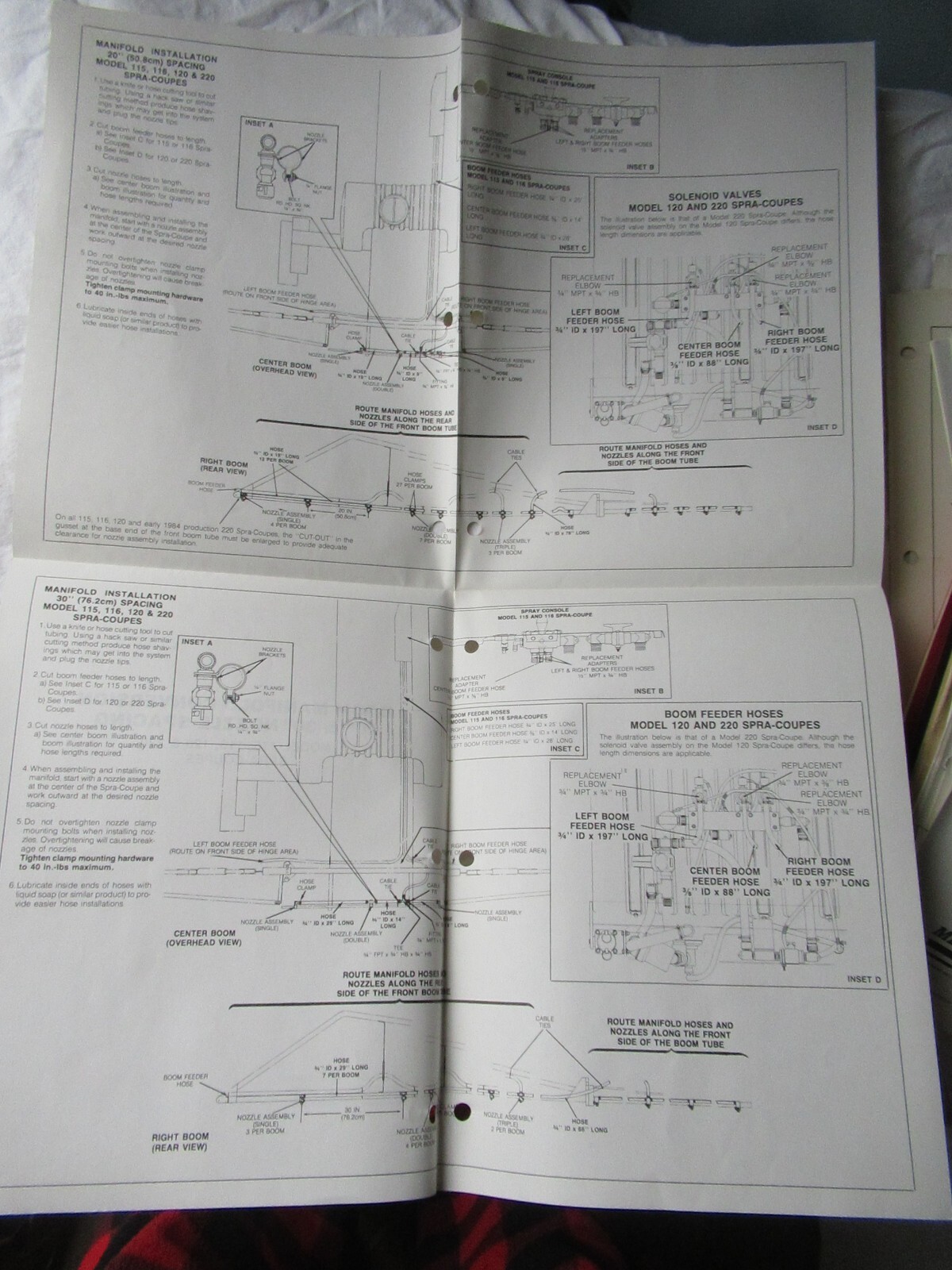 Melroe Spra-Coupe 115 116 120 220 Boom Manifold Nozzle Space Instructions Manual