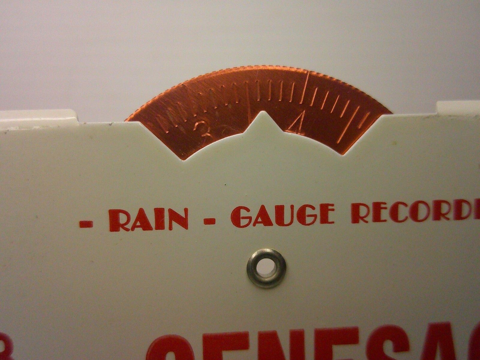Metal outdoor advertising rain gauge w/ inst. Senesac Inc. Wellington, Ill. Z150