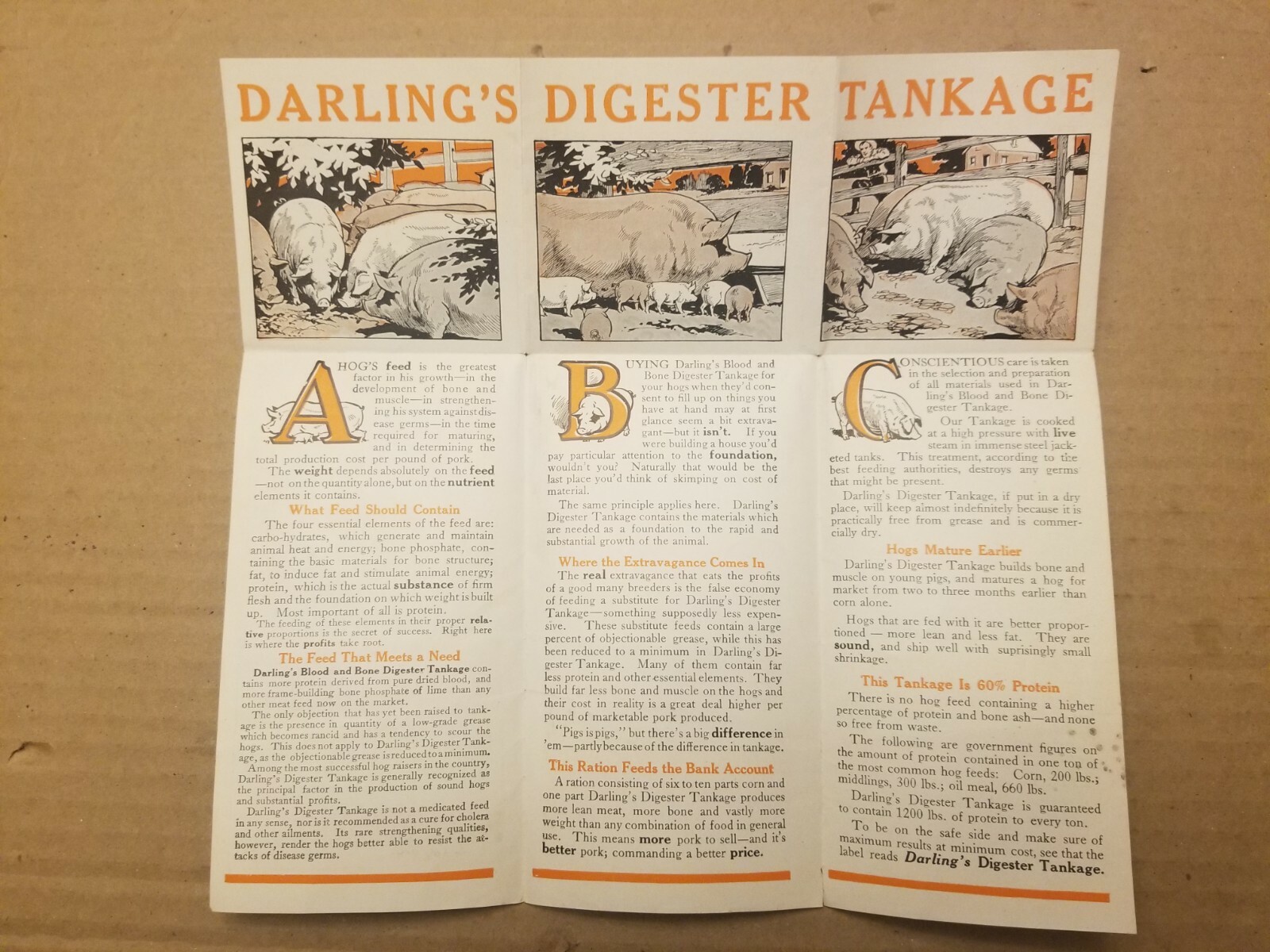 VINTAGE AGRICULTURE BROCHURE. DARLING’S DIGESTER TANKAGE.