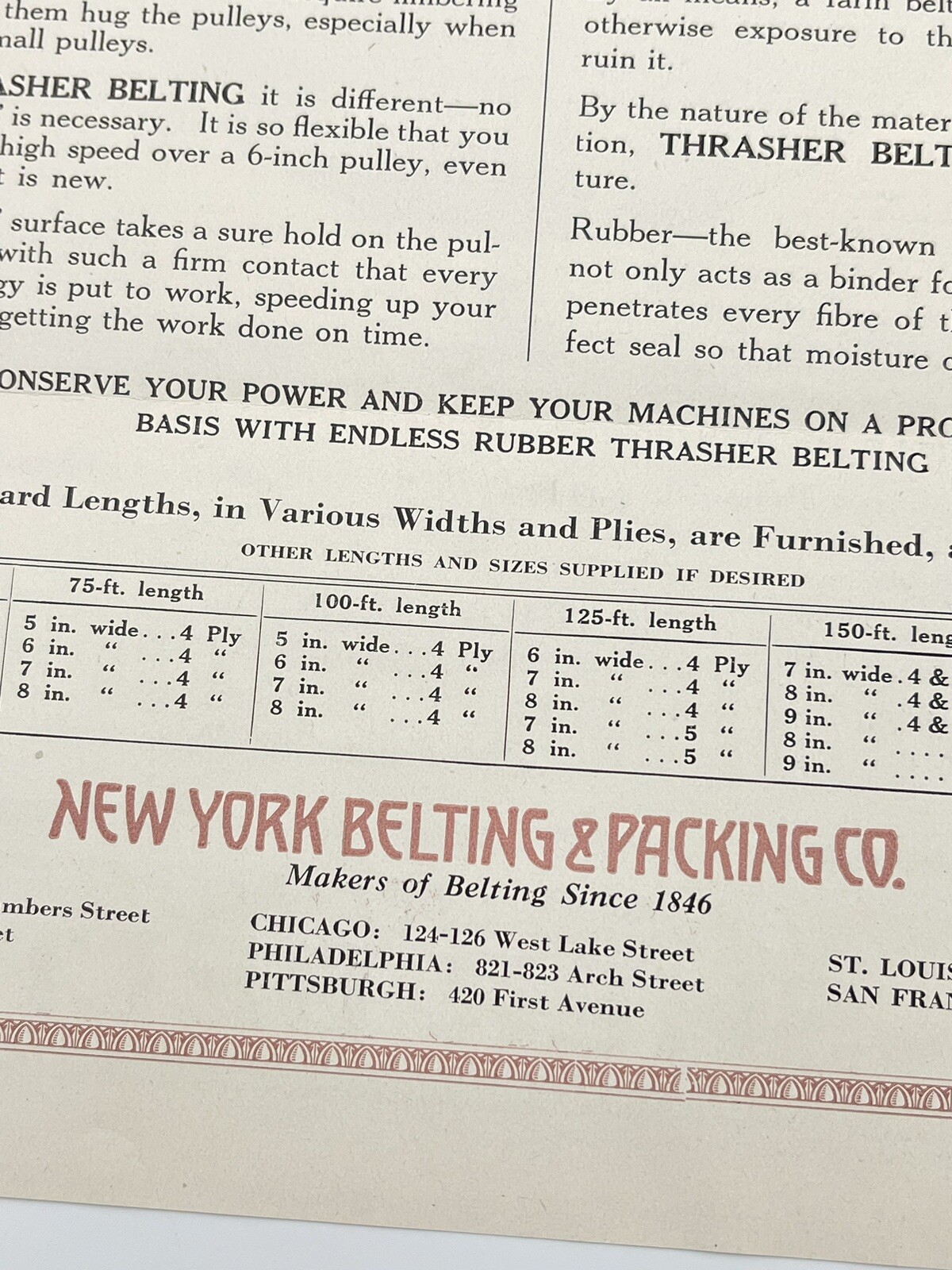 New York Thrasher Belting Packing Company Tractor Farming Equipment Advertising