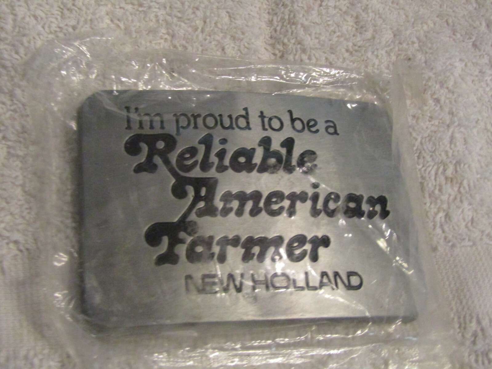New Holland I’m Proud to be a Reliable American Farmer 1982 Belt Buckle NOS