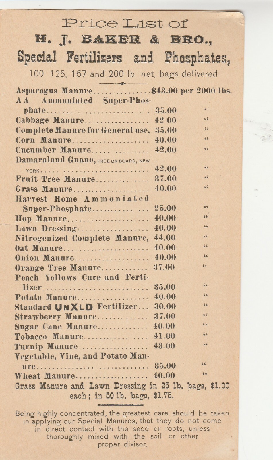 1898 FACTS FOR FARMERS~H.J. BAKER FERTILIZERS,MANURES SALES BROCHURE