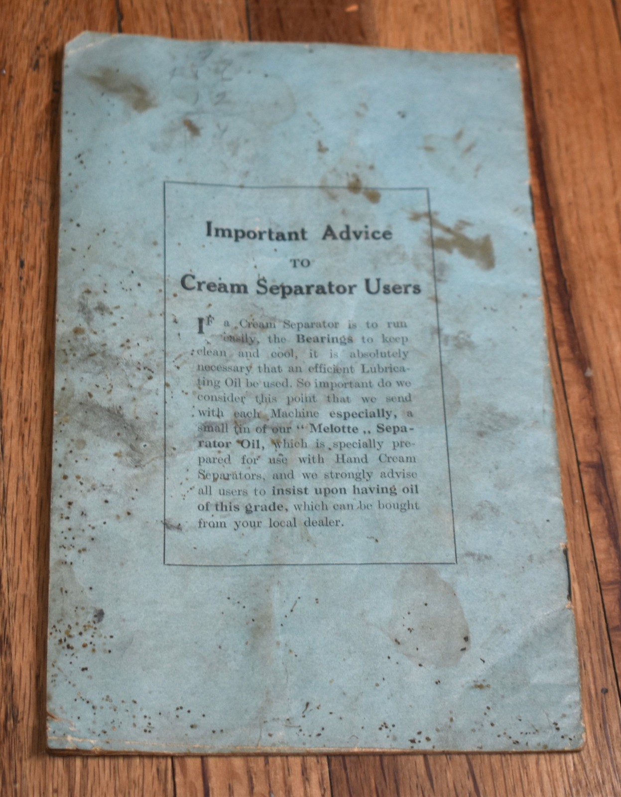 Vintage Melotte Cream Seperator Working Instructions Manual Book