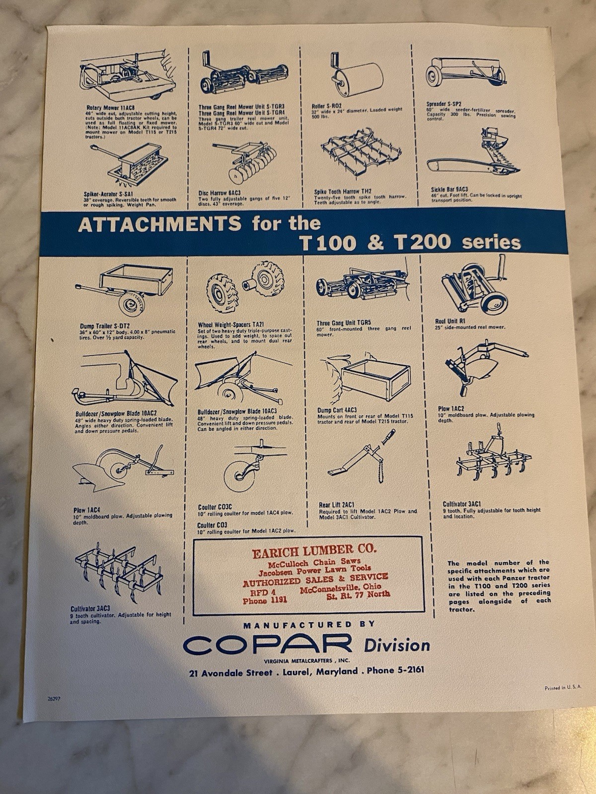 Vintage PANZER Tractor Catalog With Attachments & Specs