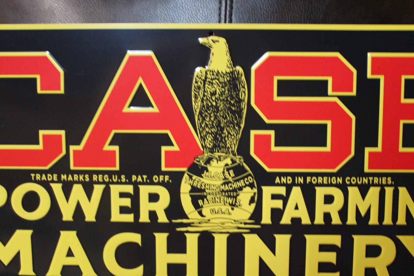 CASE FARMING MACHINERY DEALER EMBOSSED METAL SIGN EAGLE ABE SALES GAS OIL SEED