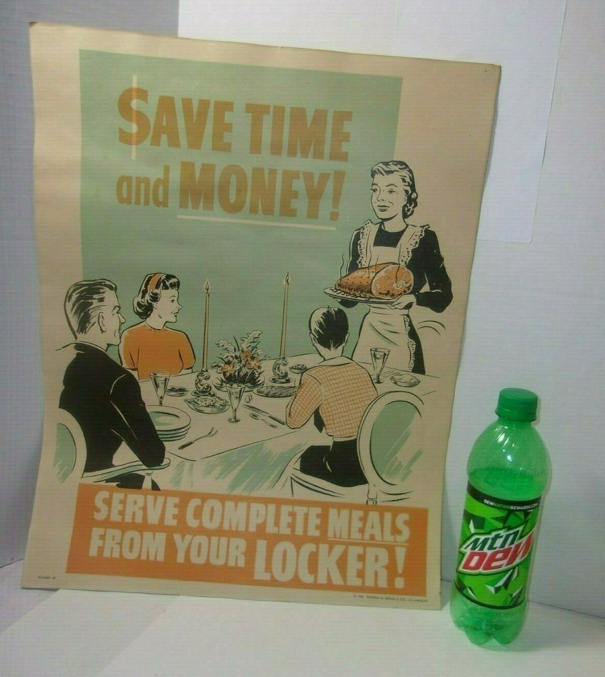 Meat Locker Butcher Shop Advertising Farm Cattle Beef 1950’s Vintage Sign Poster