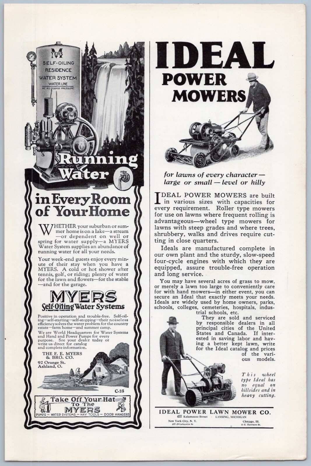 1926 Ideal Power Lawn Mowers Vintage Ad Landscaping Grass Cutting Equipment