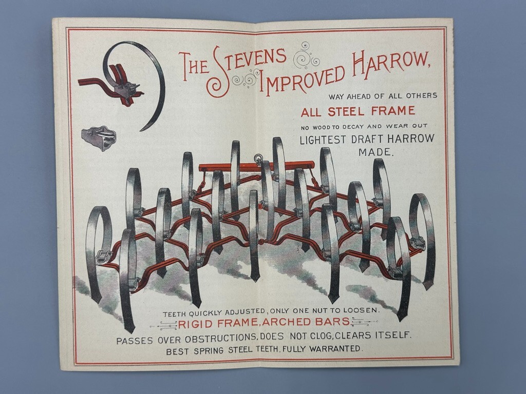 1880s STEVENS HARROW Farm Victorian Folding Advertising Trade Card AUBURN NY