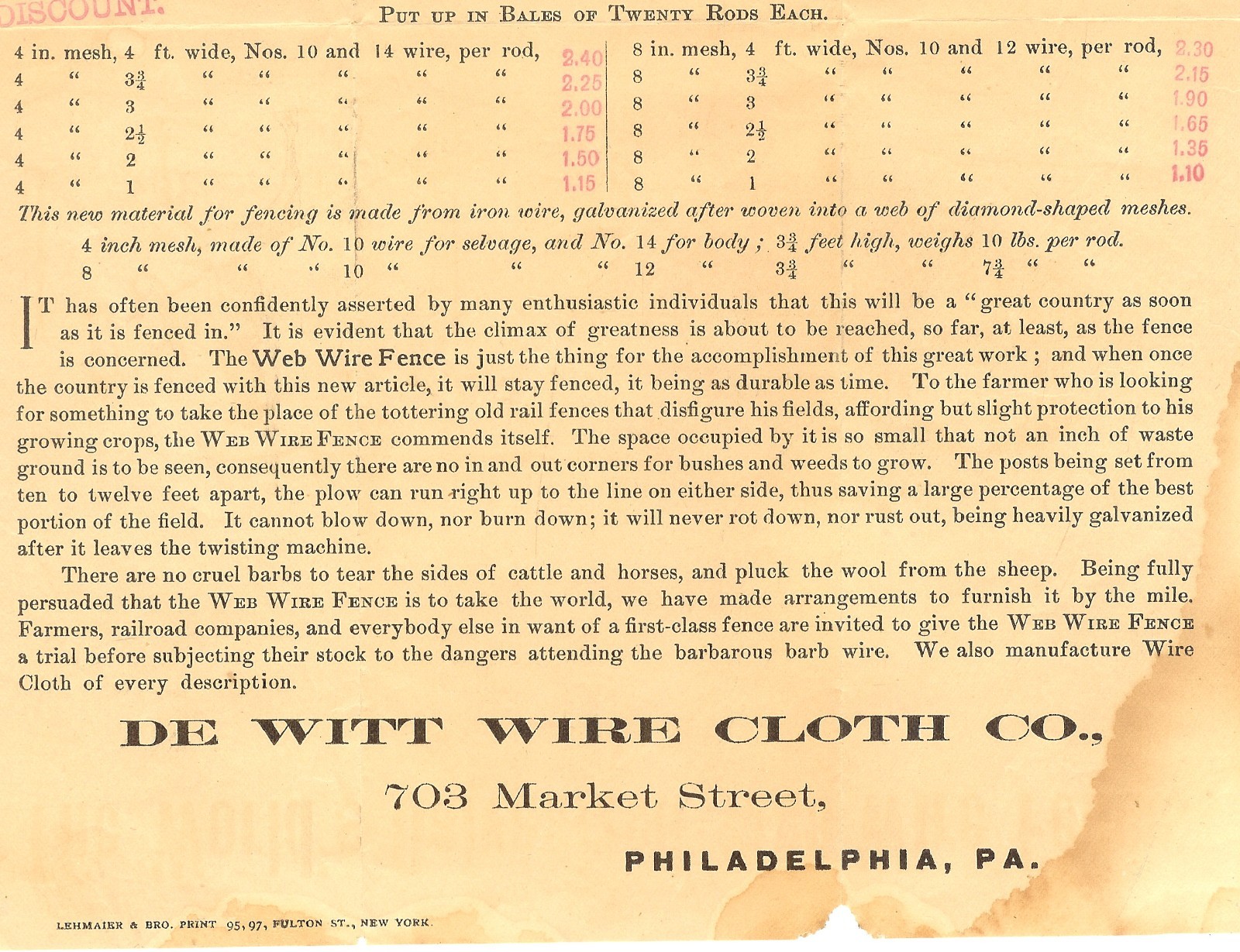 Vintage World’s Galvanized Web Wire Fence Full Page Paper Advertisement Phila PA