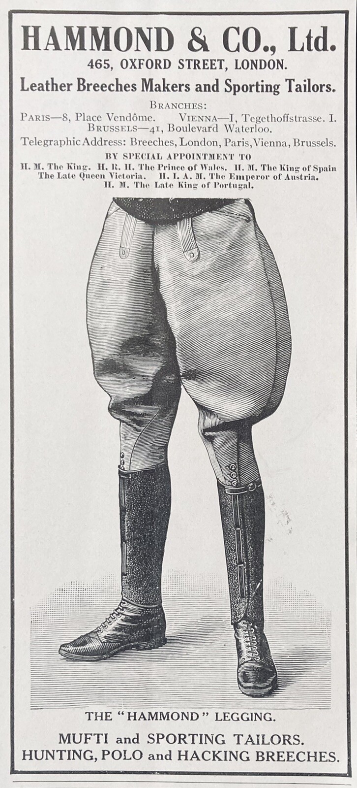 1910 AD(XH46)~HAMMOND CO. OXFORD ST. LONDON. LEATHER SPORTING BREECHES