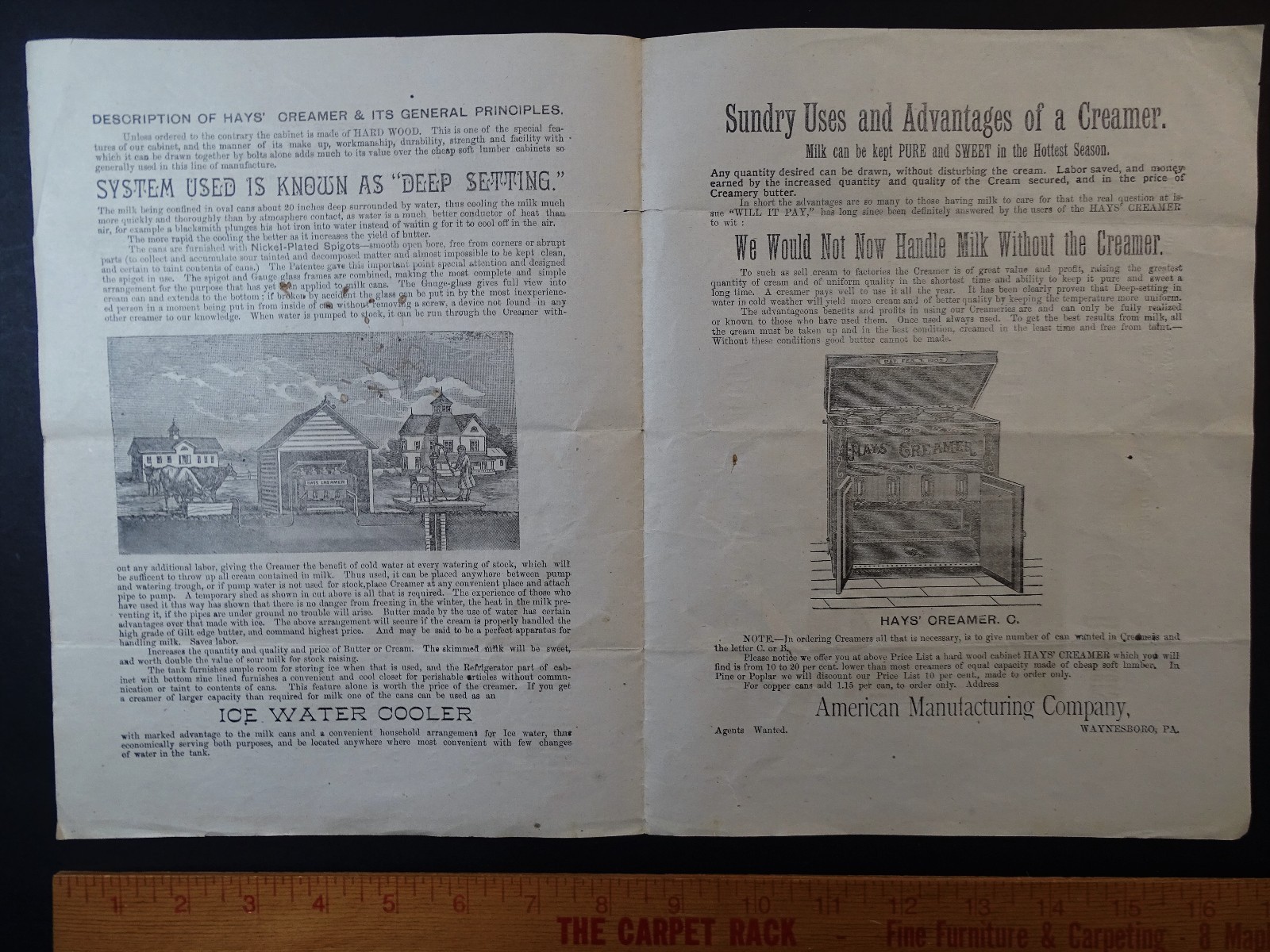 RARE Advertising Catalog / Flyer Hays Farmers Cabinet Creamer 1880 Waynesboro PA