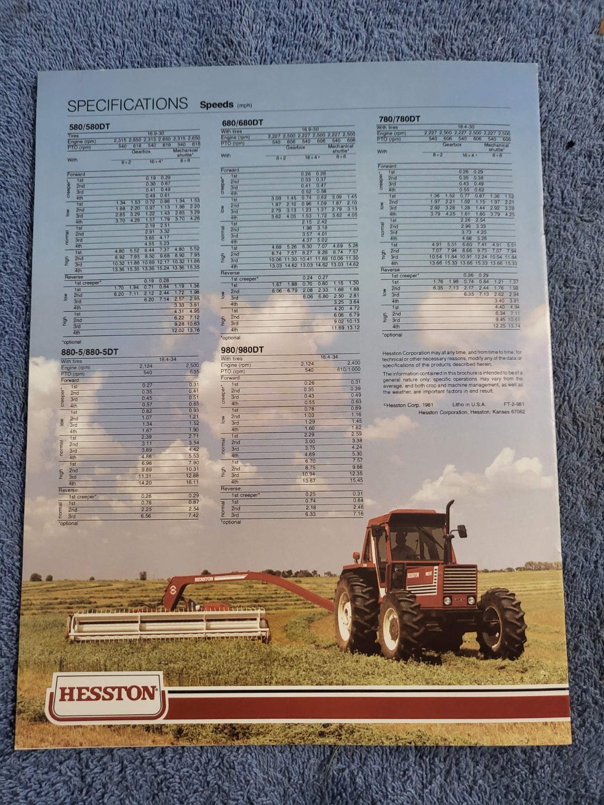 Vintage 1982 Fiat Hesston 80 Series 580-980 Tractors 50-90 PTO HP Sales BROCHURE