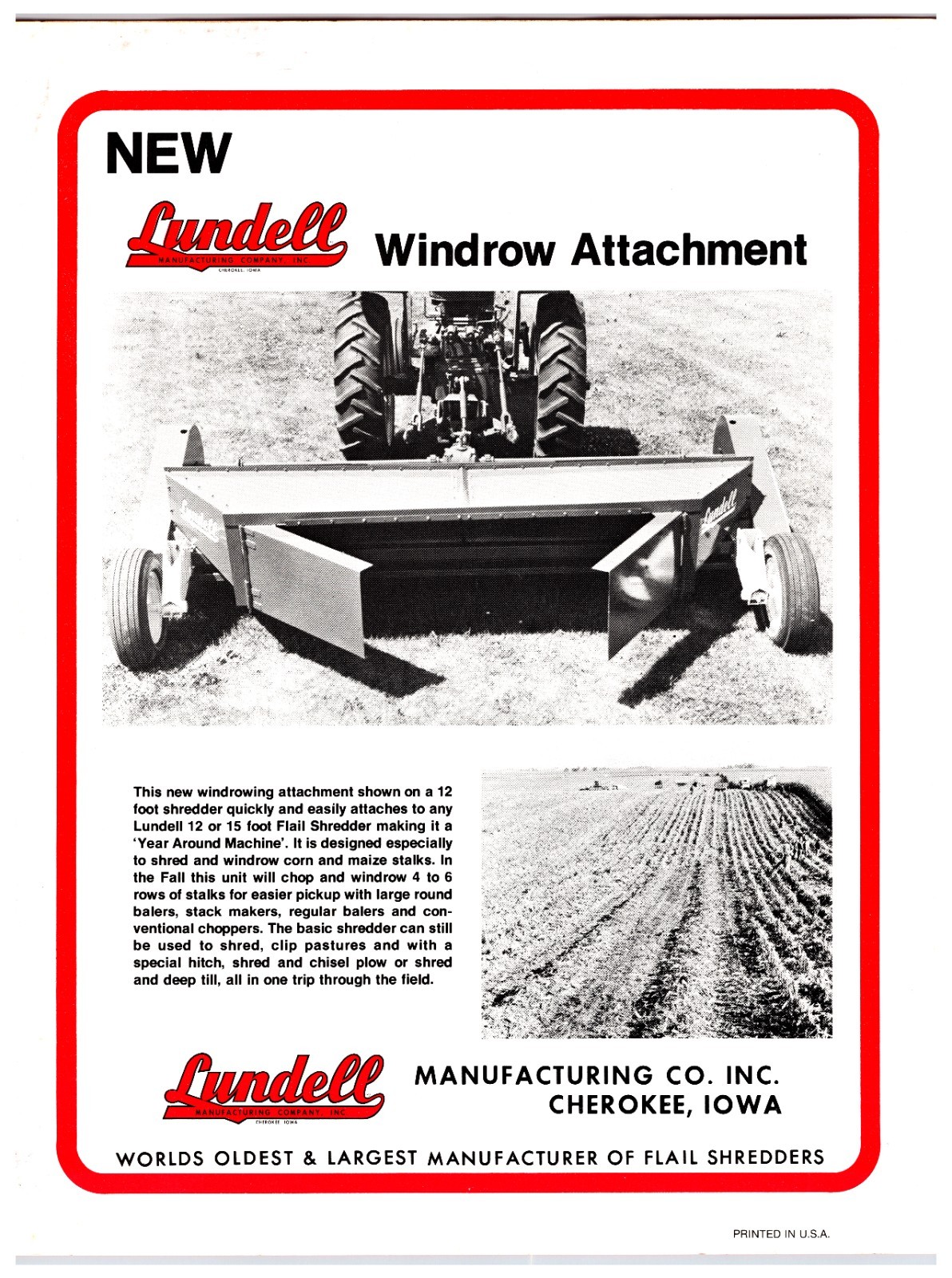 Lundell Model 168 Pull Behind Shredder – Original Print Ad Brochure *1970s*