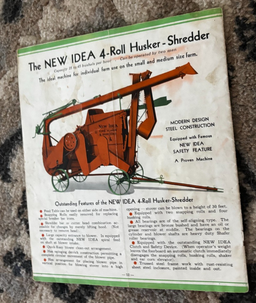 New Idea 4 Roll Husker & Shredder 1937 Brochure DCPA26