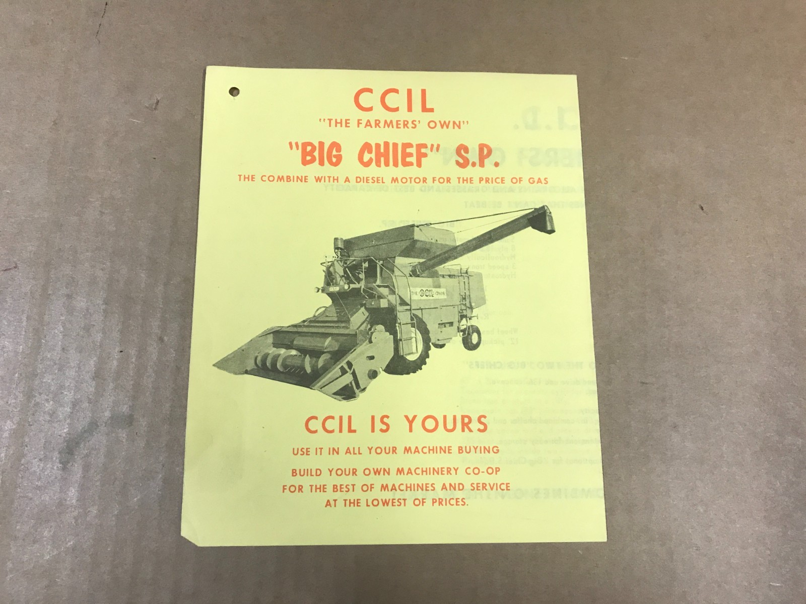Vintage CCIL “The Farmer’s Own” – Big Chief S.P. Combine Brochure