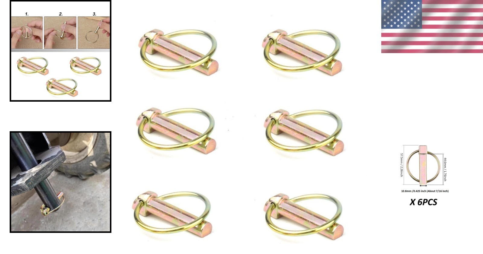 Durable 7/16 Inch Linch Pin Assortment – 6 PCS for Trailers & Equipment Security