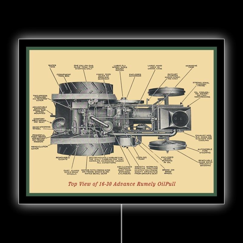 Rumely 16-30 Oil Pull Tractor Top View NEW LED Hanging Lighted Sign: 18×23″