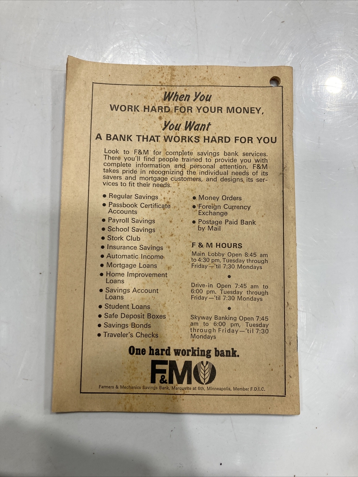 Farmers Almanac 1973 Farmers and Mechanics Saving Bank of Minneapolis Minnesota