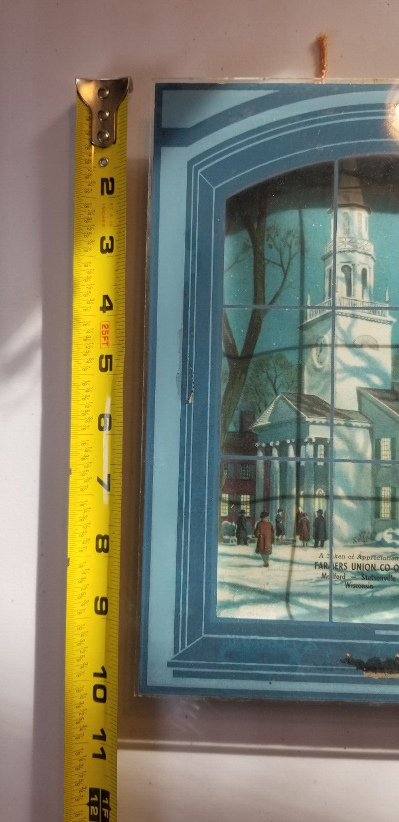 Vintage 1940s Advertising Farm Agriculture Glass Shadowbox Winter Church