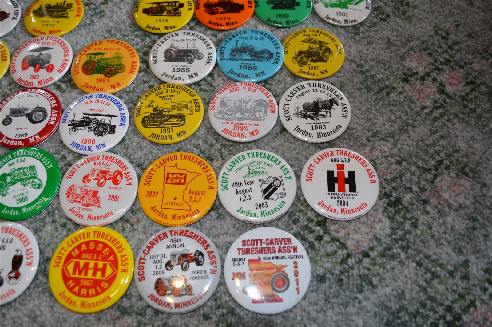 36 Scott Carver Threshers Assoc Threshing Bee Tractor Jordan Buttons 1968-2011