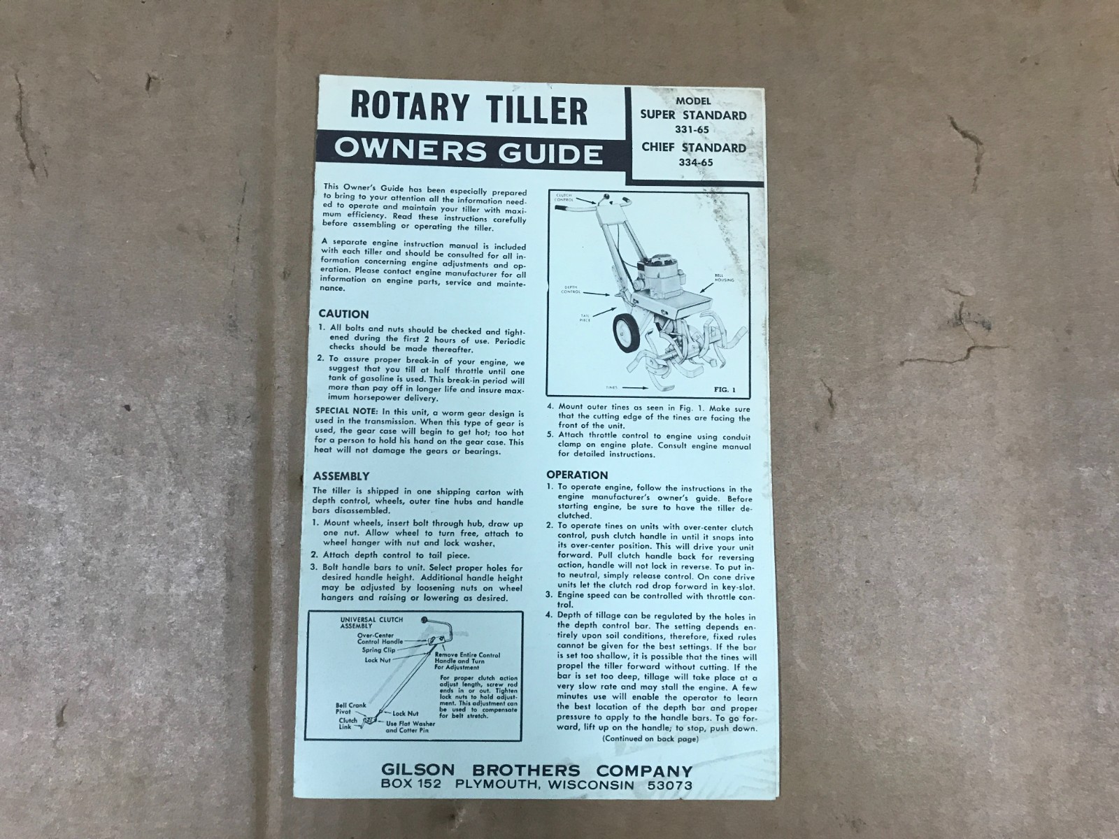 Vintage Rotary Tiller Owner’s Guide – Gilson Brothers – Super Standard 331-65