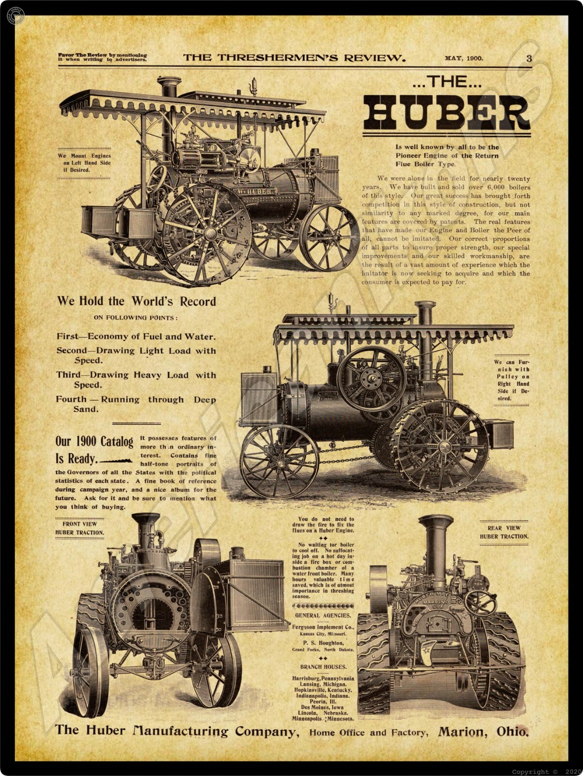 1900 Huber Farm Machinery New Metal Sign: 18 HP Traction Engine – Marion, OHIO