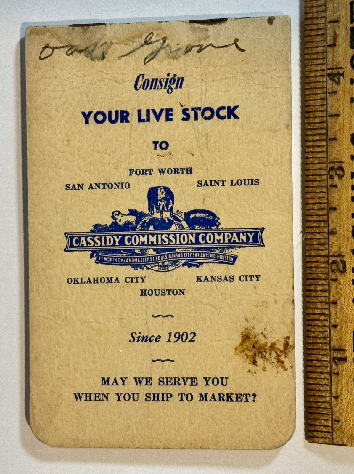 Cassidy Commission Co Houston Oklahoma City Kansas City Notepad Used Writing