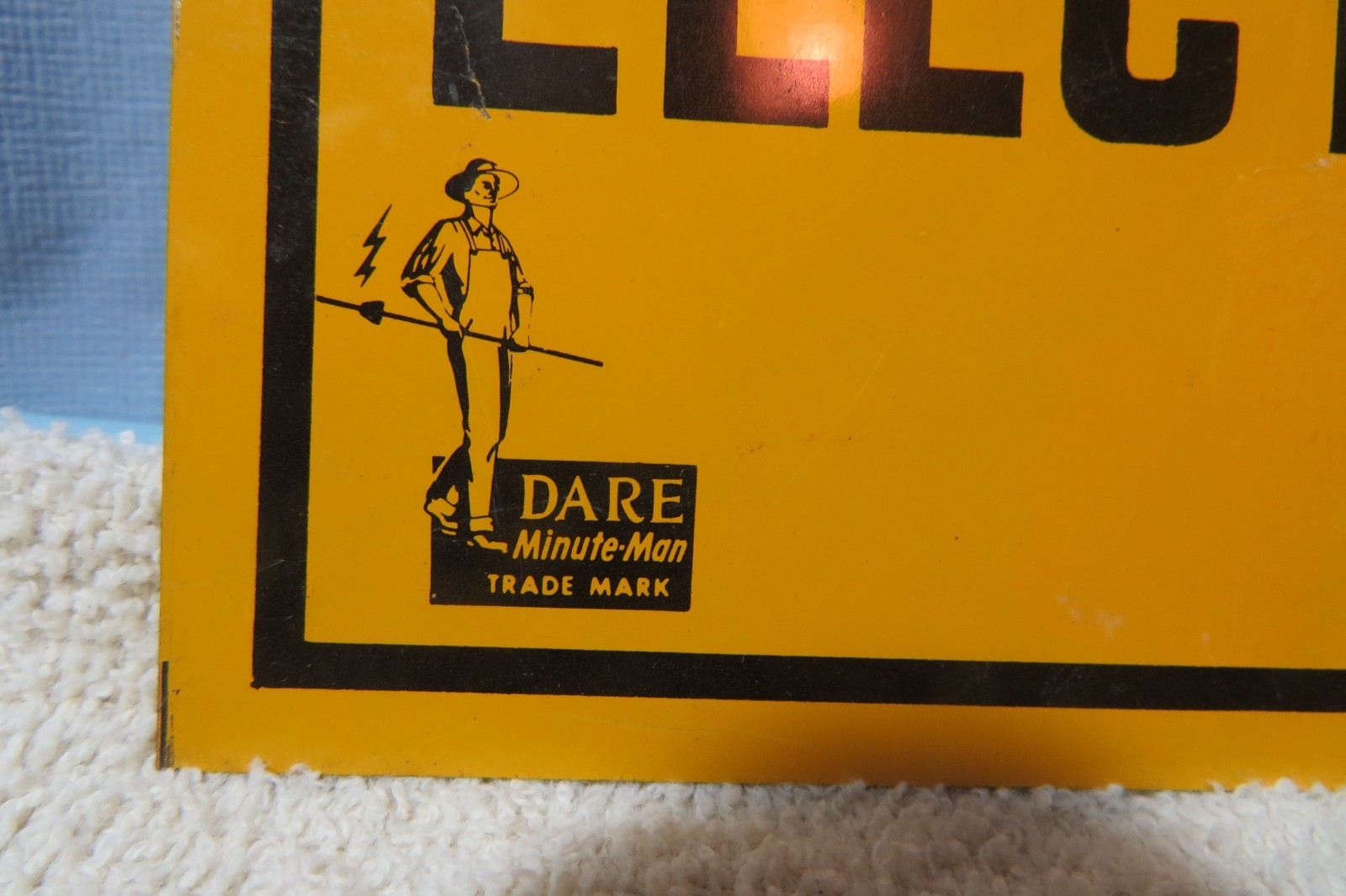 8″ X 4″ Metal Sign Electric Fence Dare Minute Man Logo Farm Ranch Western Decor