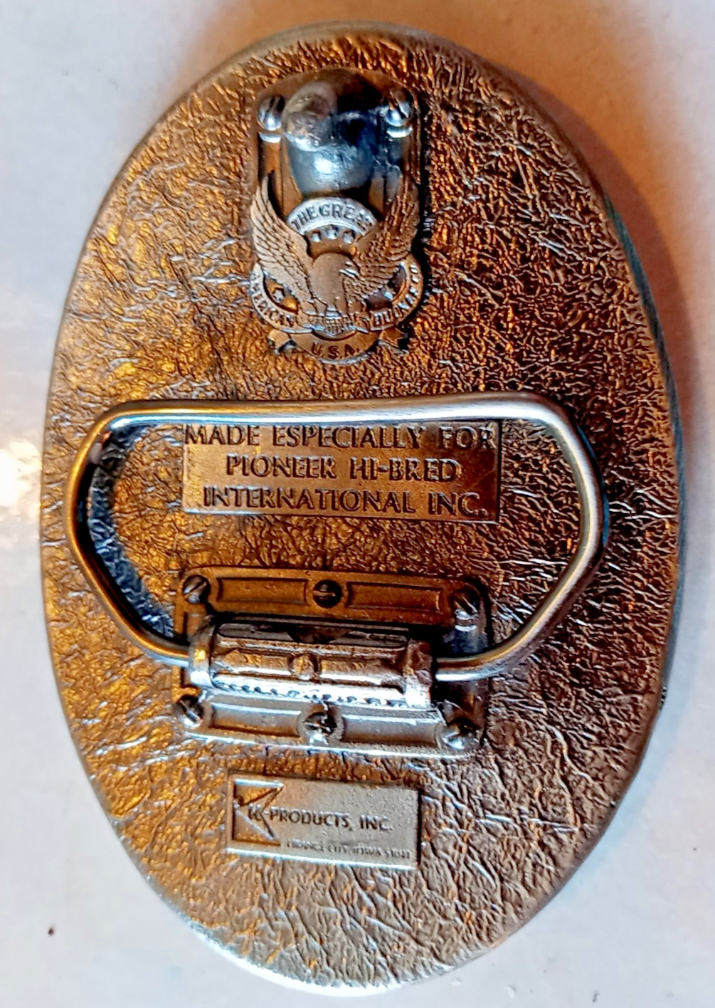 The Great American Buckle Co. K Products Belt Buckle FARMING Pioneer Hi-Bred