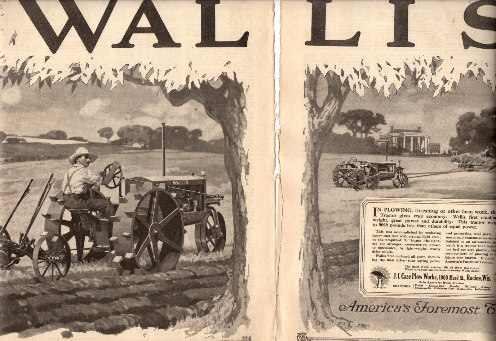 1918 Wallis 2 page original Tractor ad – Scarce