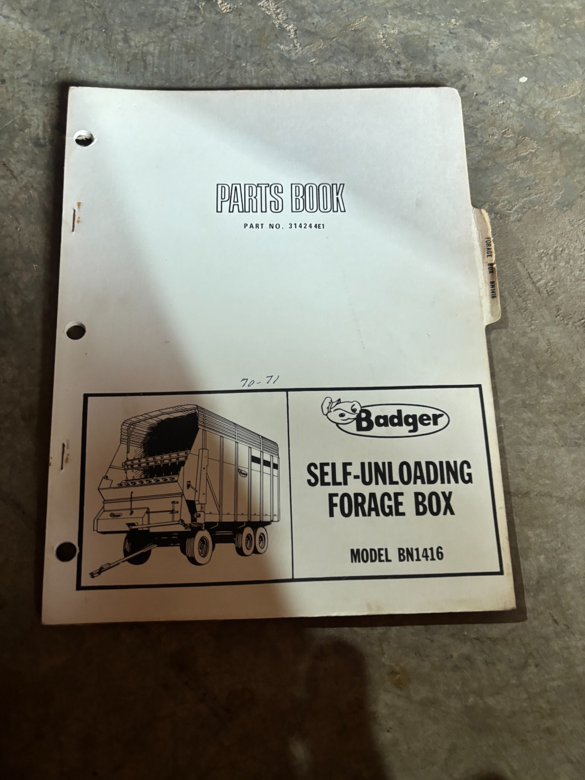 Badger BN1416 Forage Box Wagon Parts Book Manual AMIL26